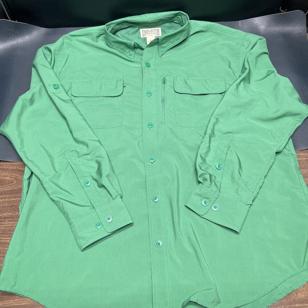 Duluth Trading Co Fishing Button Down Shirt Cool Plus Green Vented Mens XL . D9
